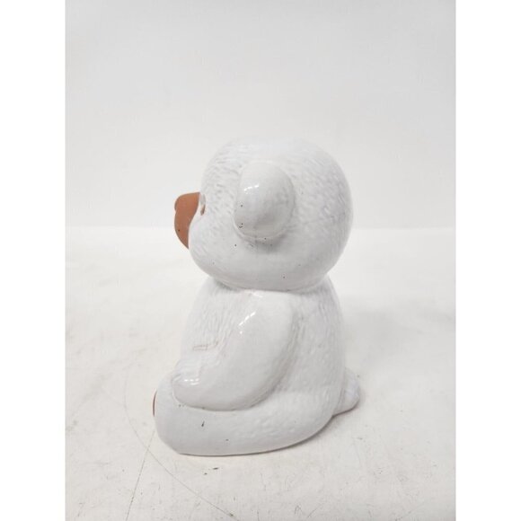 Vintage Terra Cotta Pottery White Teddy Bear Figurine Glazed Tabletop Home Decor - Picture 4 of 9